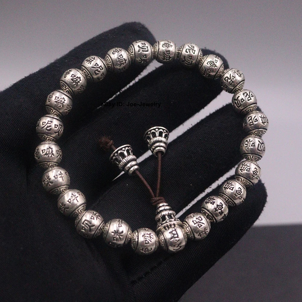 

Real 999 Fine Silver Men's Bracelet 8mm Sutra Bead Bracelet Fit Wrist 6.7inch