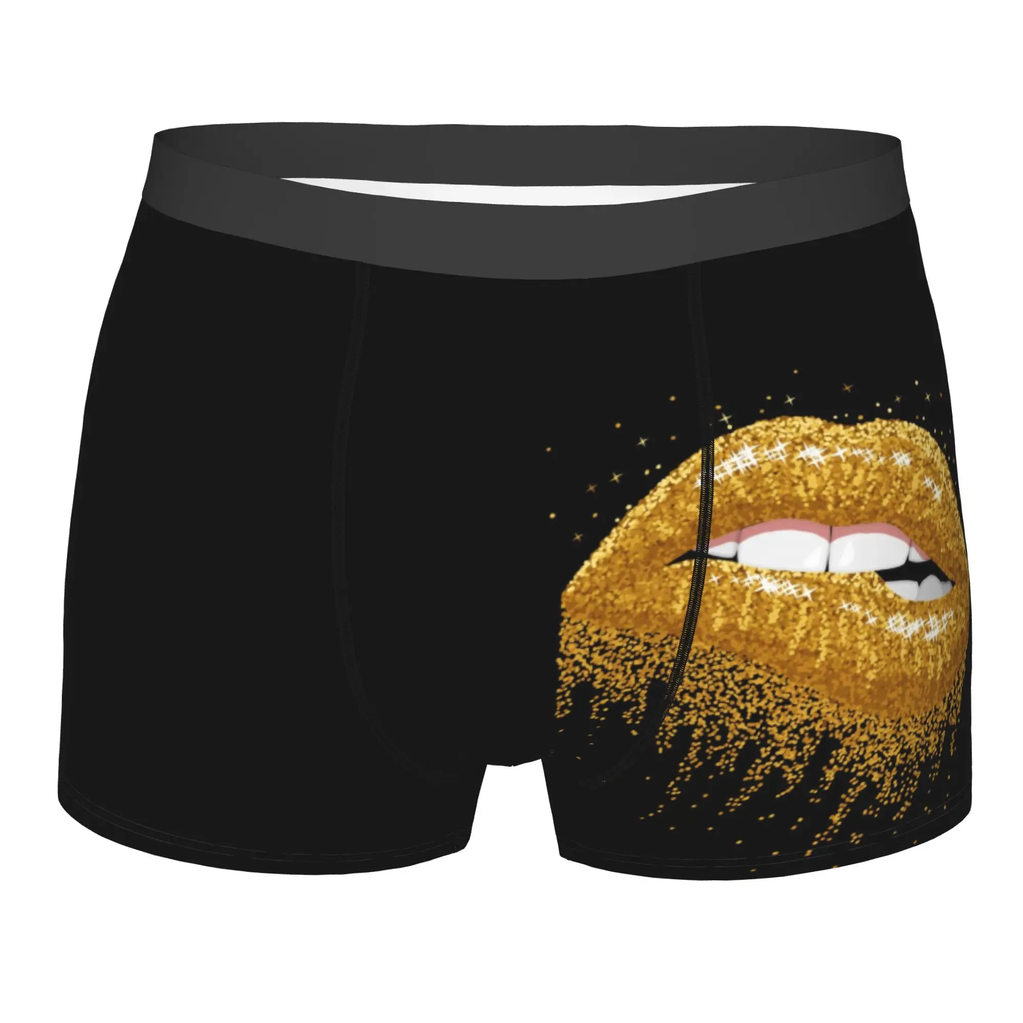 Custom Sexy Gold Glitter Lips Underwear Male Print  Boxer Briefs Shorts Panties Soft Underpants