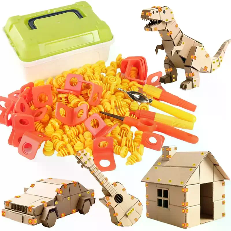 

Children's Cardboard DIY Screw Toy Kit With Cutter & Tool Box Toddler Educational Toys Parent-child Interactive Toys Kid Gifts