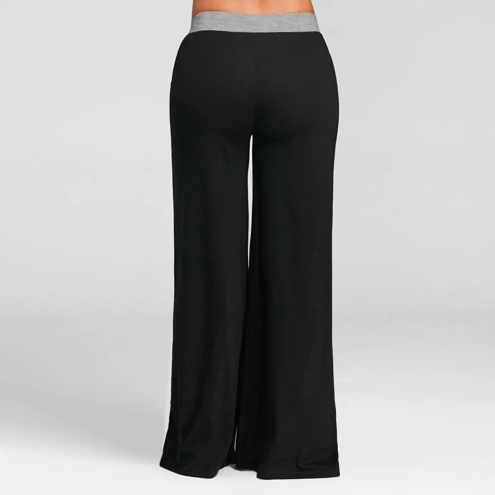 Women Patchwork Bell Bottoms Flare Trousers Mid Waisted Wide Leg Yoga Pants