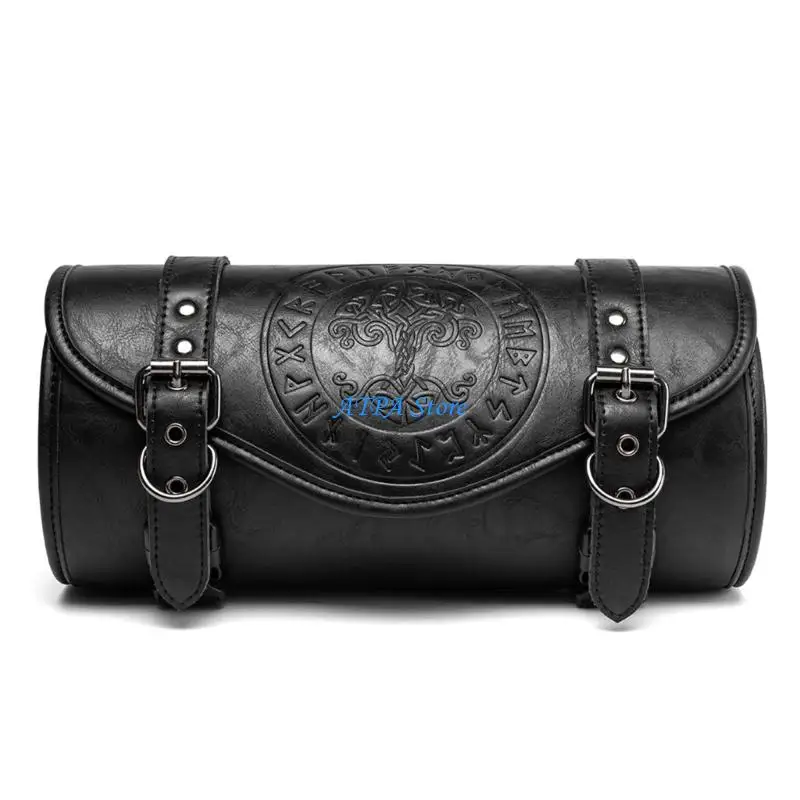 

U13C Gothic Motorcycle Front Tool Bag Punk Rock Inspired Retro Look Strong PU Leather Multiple Pockets for Travel
