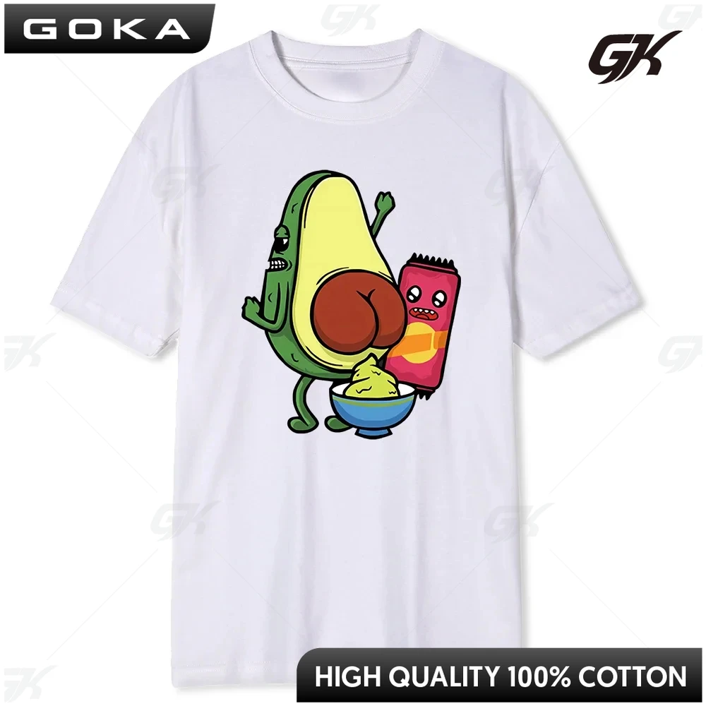 Guacamole con camiseta con estampado de aguacate, ropa holgada de algodón de verano para hombre, Tops con patrón de dibujos animados de nuevo estilo 2024