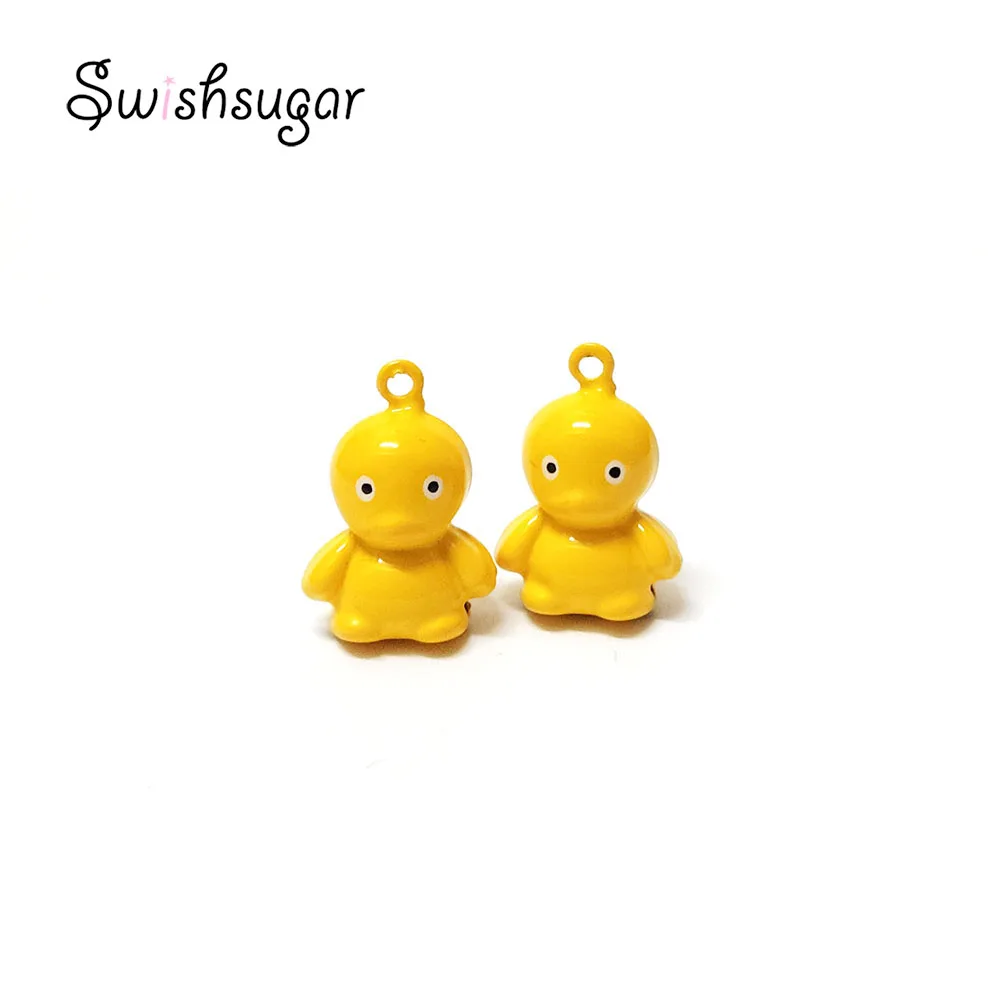 Cute Little Duck Cartoon Jingle Bells Pendant Bracelet Necklace Hanging Charms Jewelry Findings Decoration