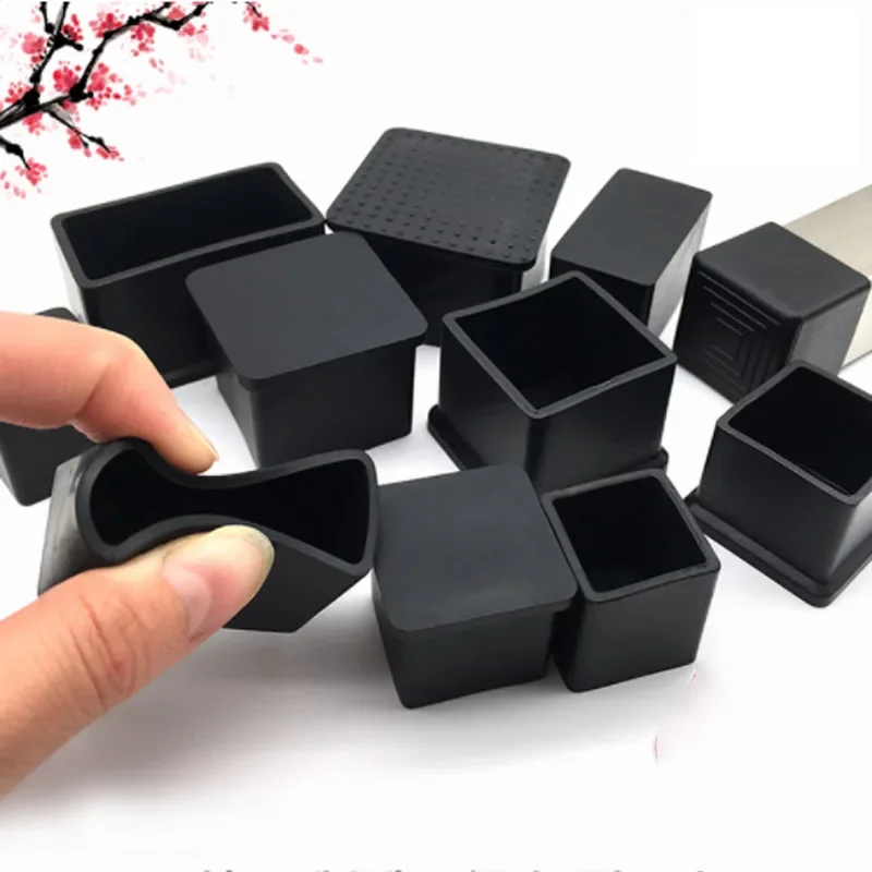 8Pcs PVC Black Chair Table Feet Square Stick Pipe Tubing End Cover Caps Rubber Mute Wear-Resistant Anti-Skid Floor Guards