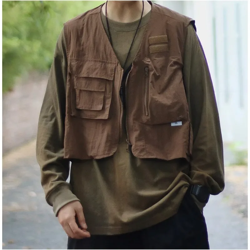 

Multi-pocket solid color functional style tactical vest men and women summer loose hip-hop jacket sleeveless work vest jacket