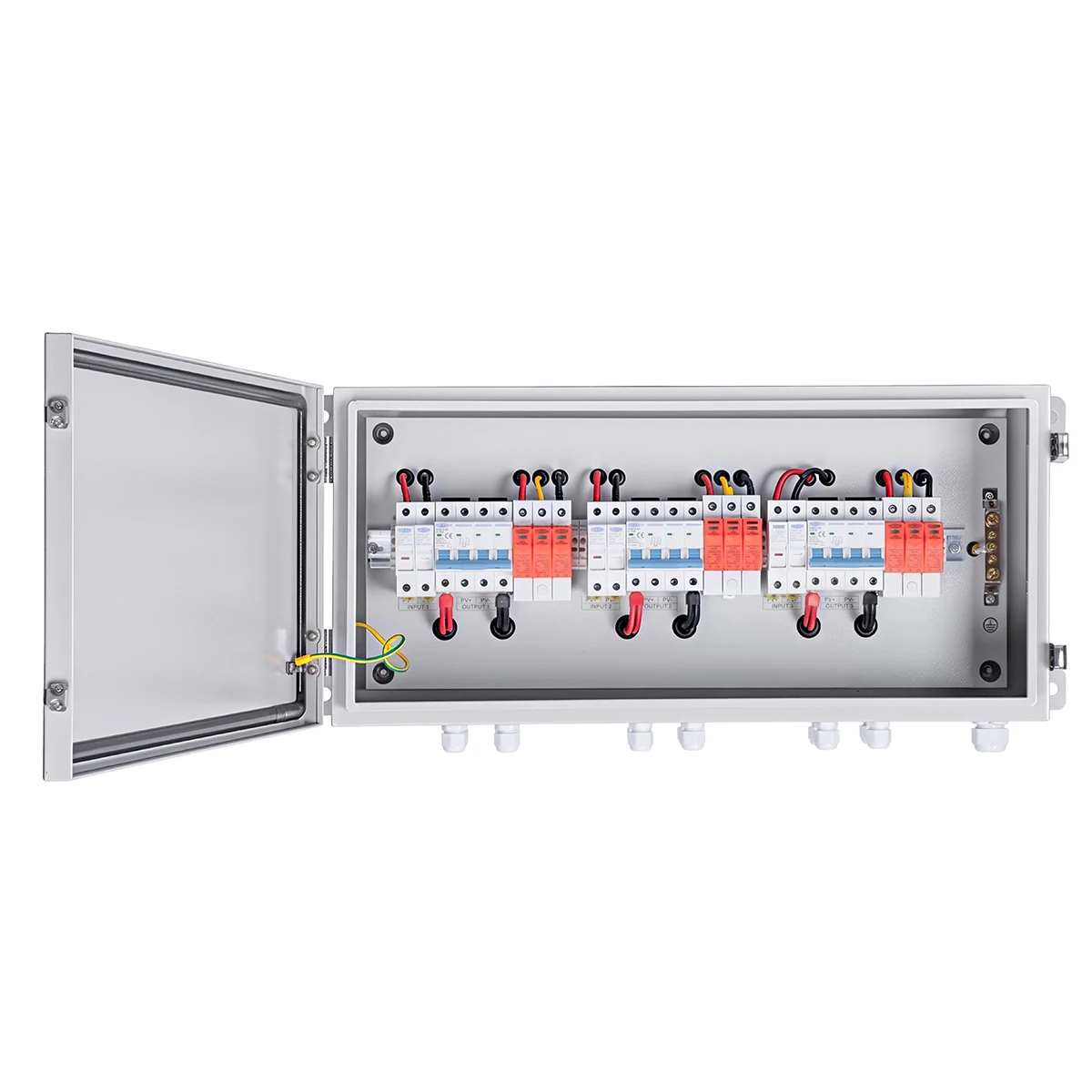DC1000V TOMZN Waterproof Iron PV Distribution Cabinet 3 Input 3 Output With 3P MCB Fuse SPD Surge Protection For Solar System