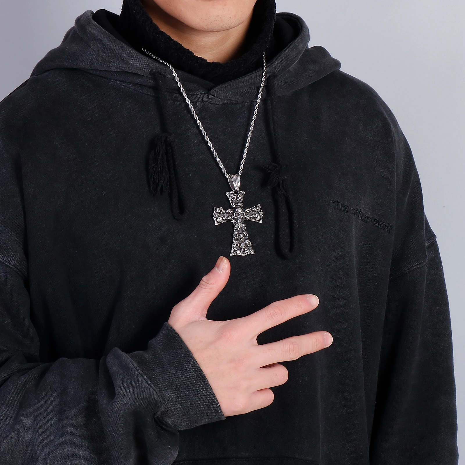 Enormous Cross Skull Pendant Necklace For Men Pursuit Of Individuality  - Stainless Steel 316L - KP55728-BD