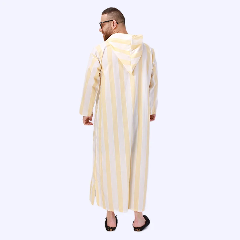 New Muslim Long Robe Men Arab Hoodie Muslim Pajamas Ethnic Costumes Gowns Men Robe Yellow Long Robe