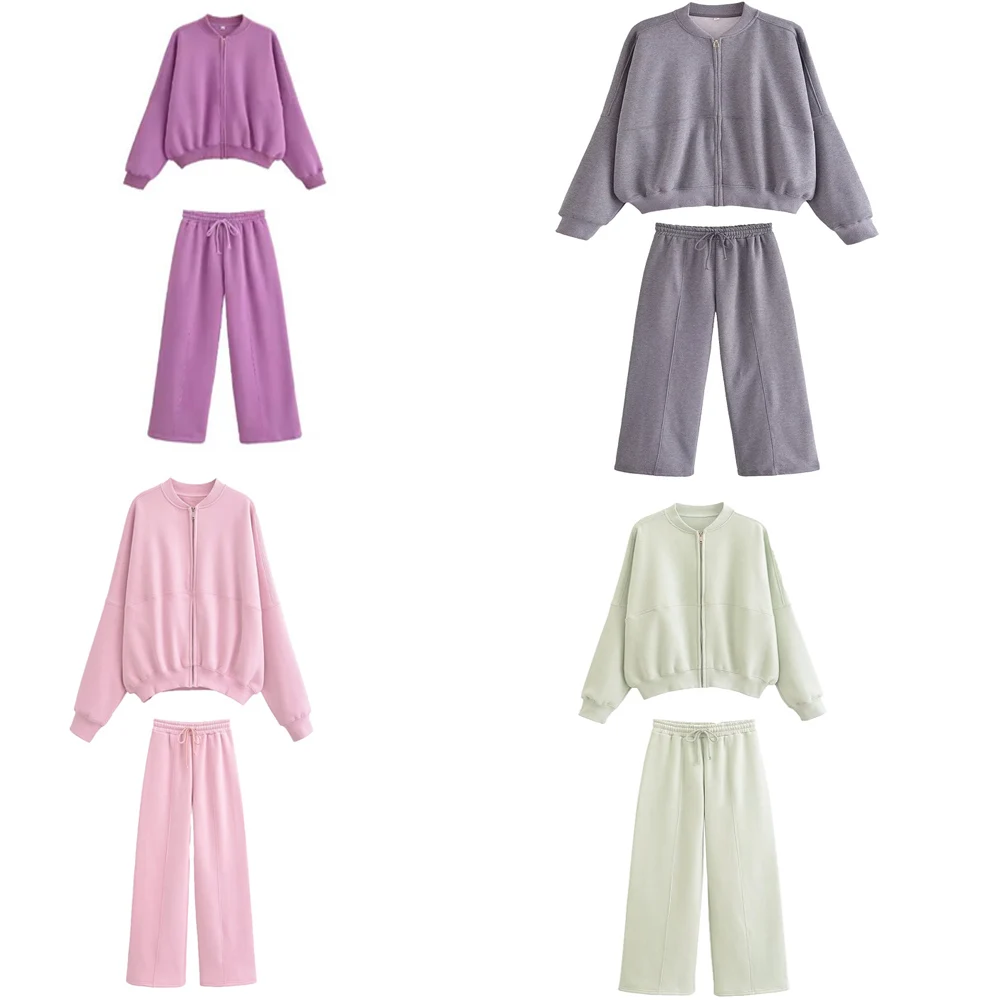 

8 Color Spring Fashion Lady Sportswear Women Sweatsuit Set Vintage Zipper Bomber Jackets High Waist Loose Pants Suit Female