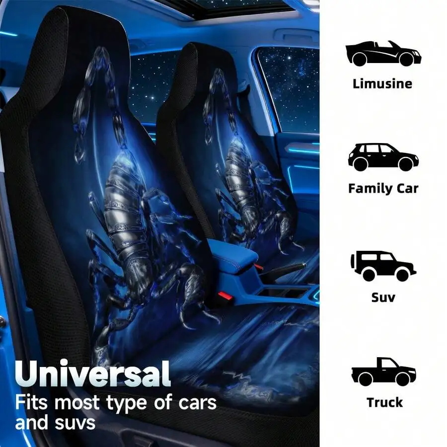 Universal Car Seat Covers With Cyber Scorpion Print For Front Seats Durable Soft Comfortable
