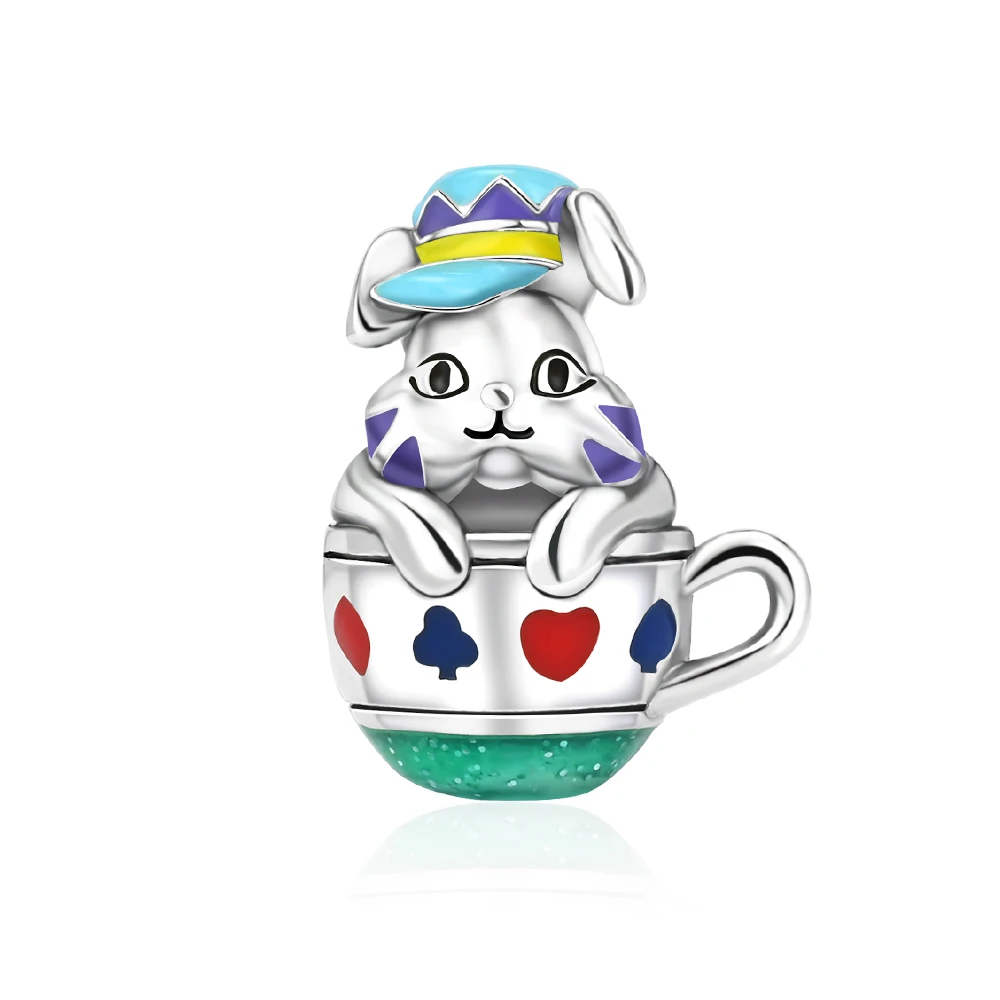 

Classic 925 Sterling Silver Cute Playing Card Cup Cat Charm Fit Pandora Bracelet Children's Birthday Party Jewelry Gift