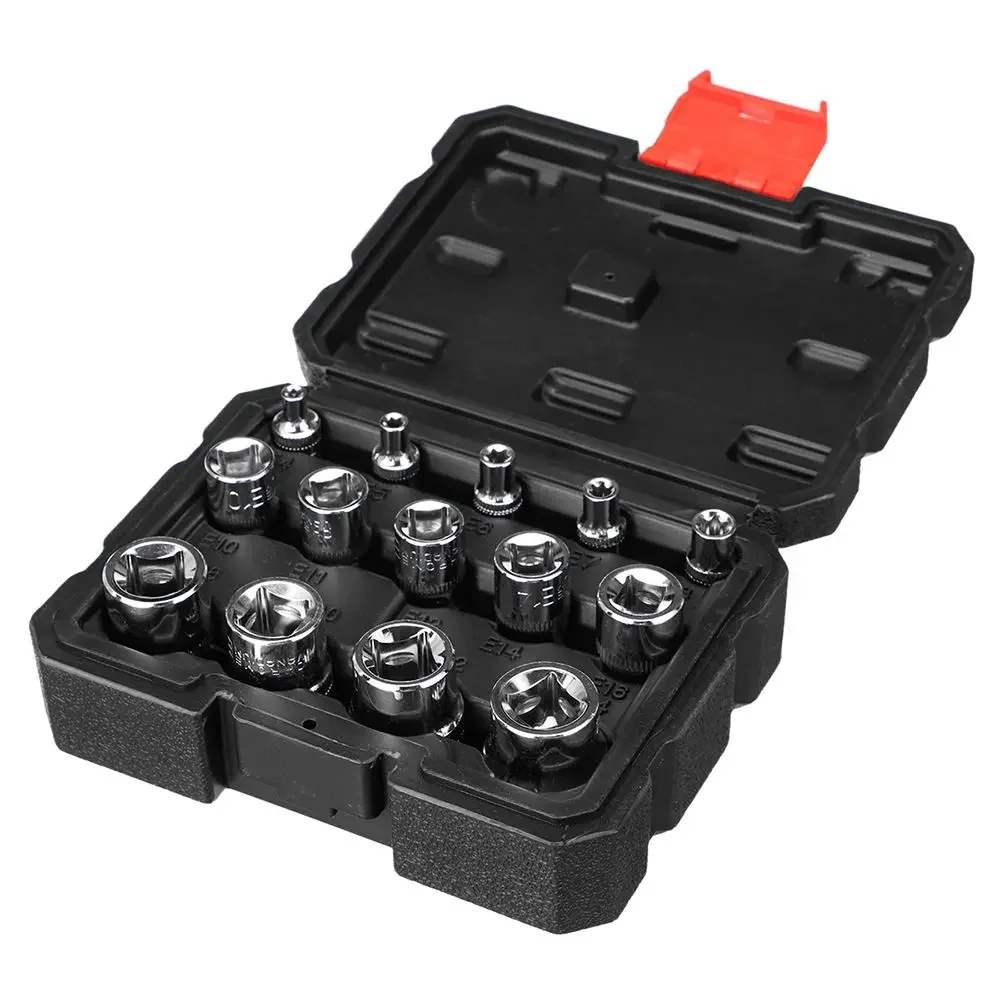 

14pcs Chrome-Vanadium Steel Multifunctionl Ratchet Wrench Sockets Kit E4 To E24 With Box For Impact Drivers And Wrenches