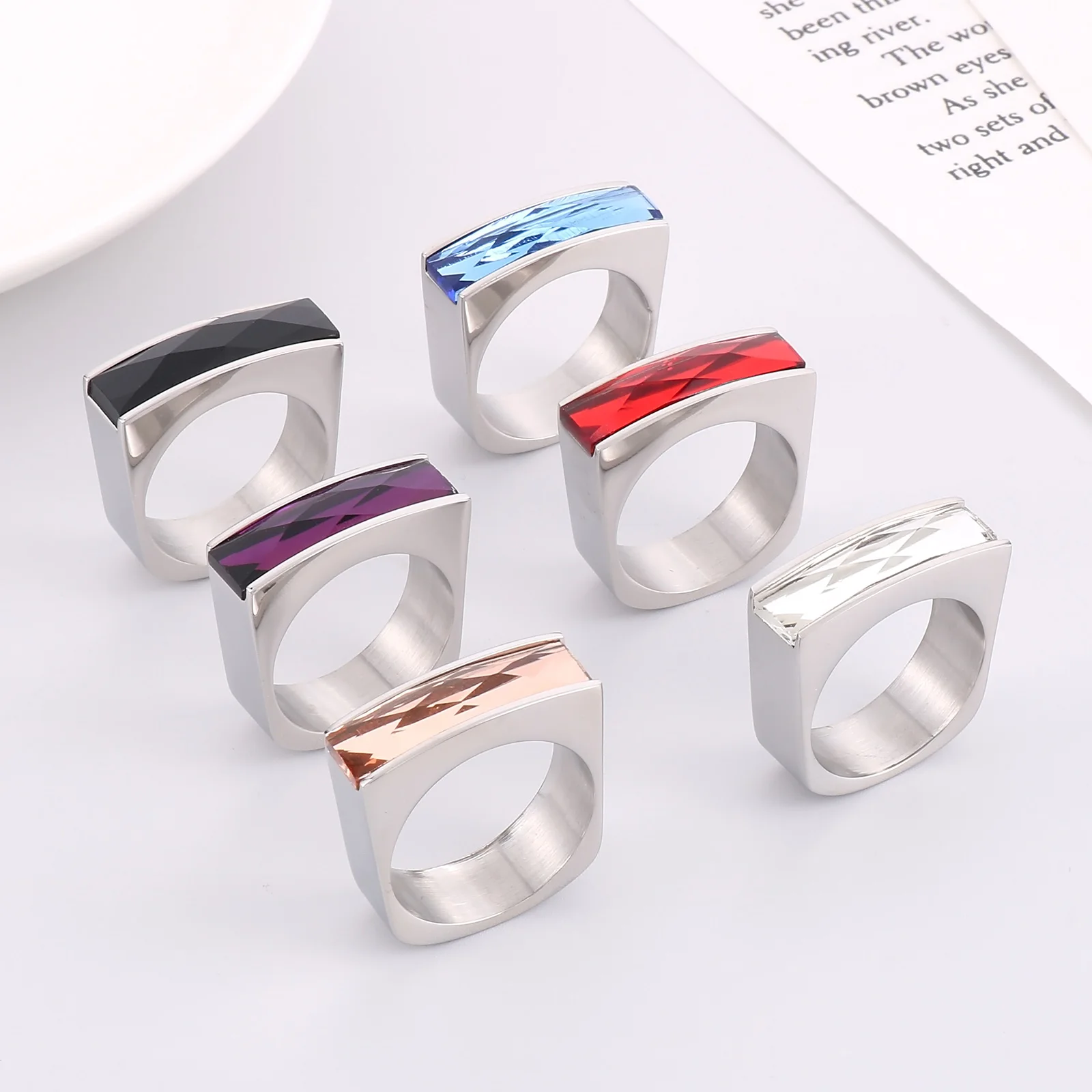 KALEN Square Multicolor Luxury Ring Stainless Steel Bohemia Colorful Stone Rings For Women Anillos Mujer Jewelry Gifts