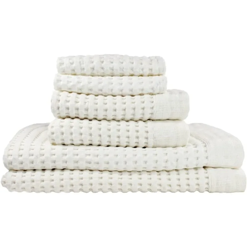 Waffle Towel Set Quick Dry Thin | 2 Bath Towels | 2 Hand Towels | 2 Washcloths, Modern Style