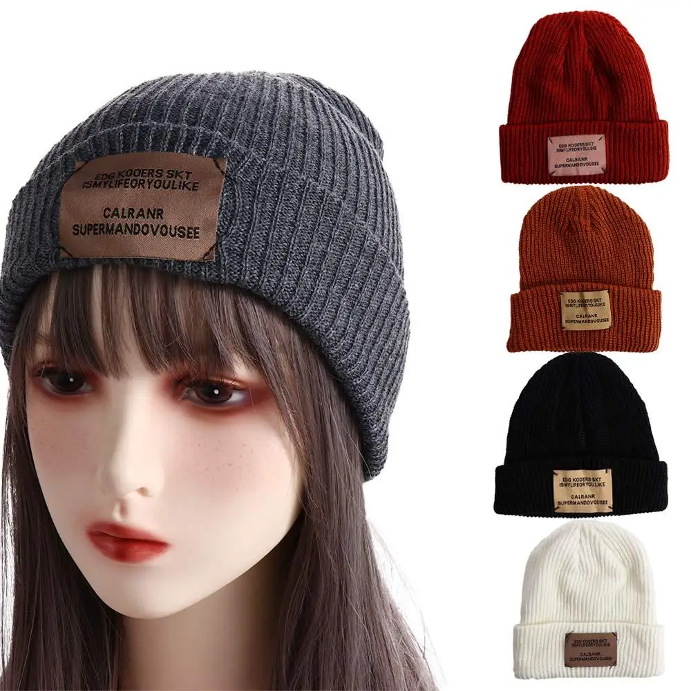 

Cute Hip Hop Simple Skullies Solid Color All-match Winter Stripe Woolen Hat Knitted Hat Men Beanies Korean Style Caps