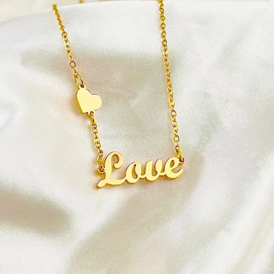 GUILING Dainty Personalized Heart Charm Pendant Custom Name Necklace Choker Women Chain Stainless Steel Jewelry Girl Gift