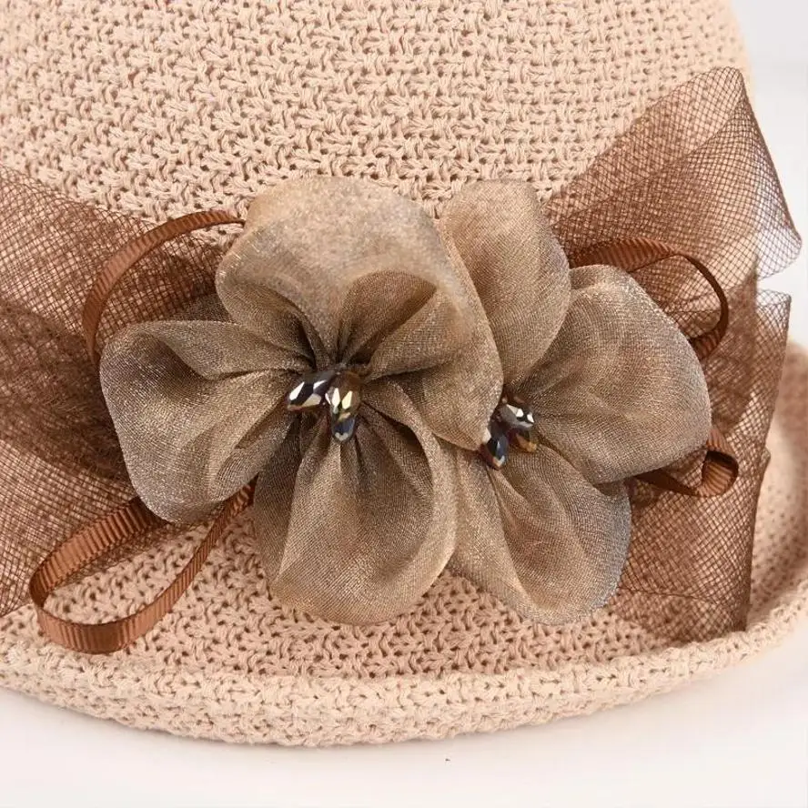 1 Pcs Version Summer New Women's Knitted Breathable Flower Fisherman Hat Outdoor Sunshade Sunscreen Curly Edge Short-brimmed Hat