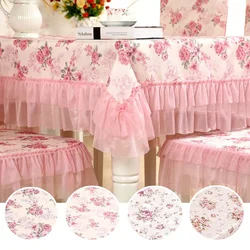 Mesh Lace Pink Table Cloth Elegant Dining Table Cover Floral Print Desk Cover Dust Proof Wedding Rectangular Table Tablecloth