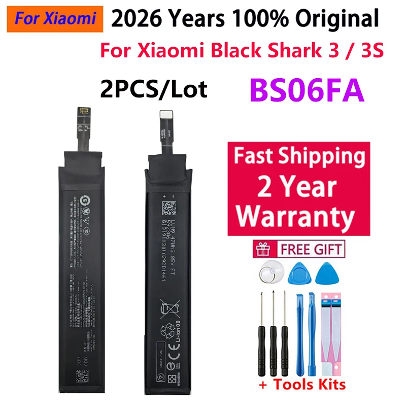 2 шт./лот, новинка 2026 года, 100% оригинальная батарея BS06FA для Xiaomi Black Shark 3 3S, аккумуляторы для телефонов, 2*2360 мАч