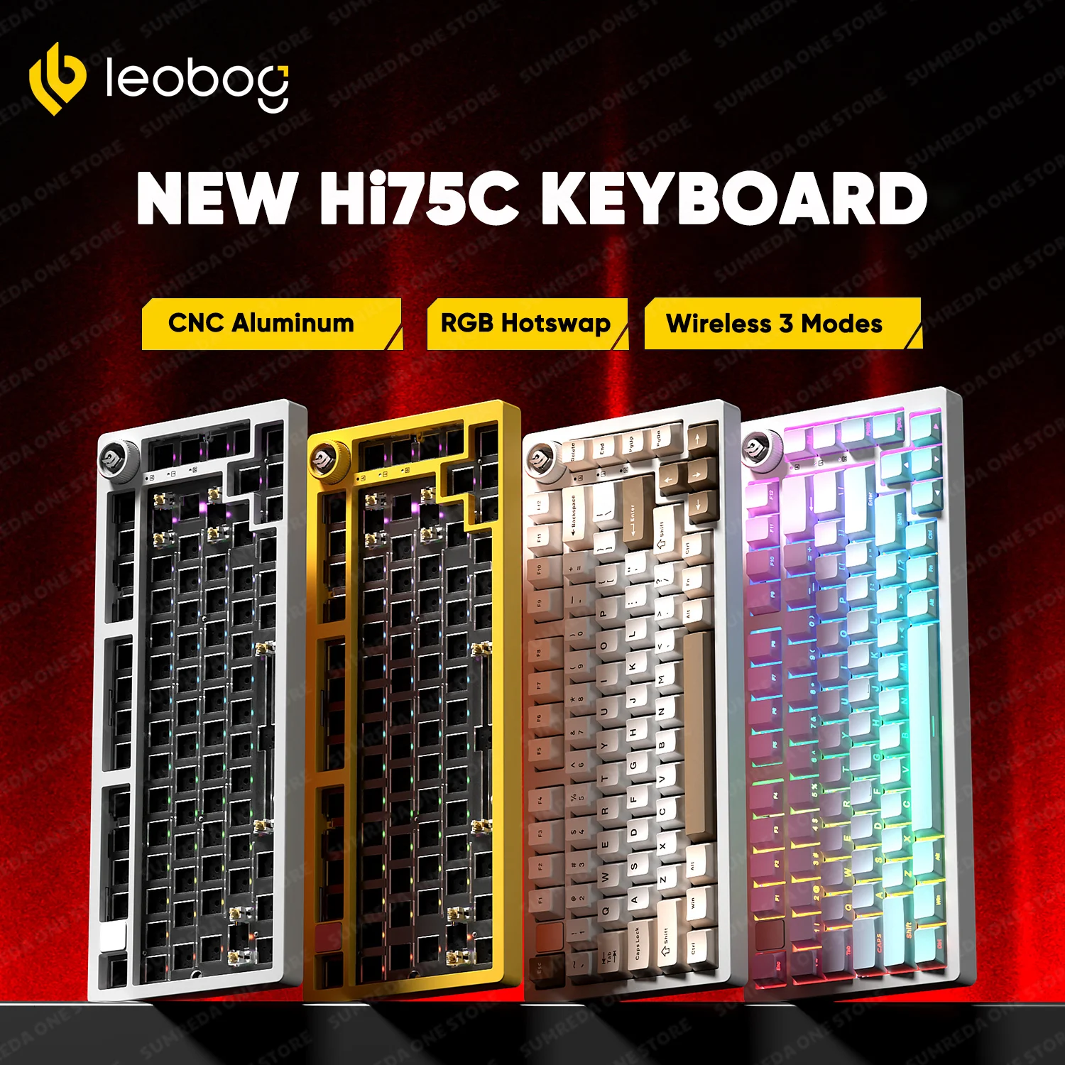 

LEOBOG Hi75C Механическая клавиатура Три режима горячей замены RGB Прокладка из алюминиевого сплава с ручкой Hi75C Комплект клавиатуры Индивидуальный геймер