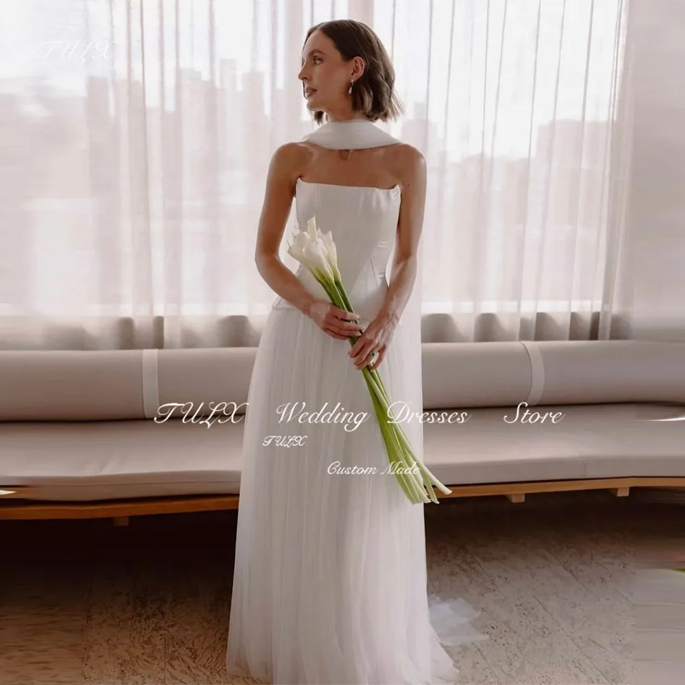 TULX elegante vestido De novia línea A sin tirantes satén tul con gradas Robe De Mariée mujeres Simple hasta el suelo vestidos De novia personalizados