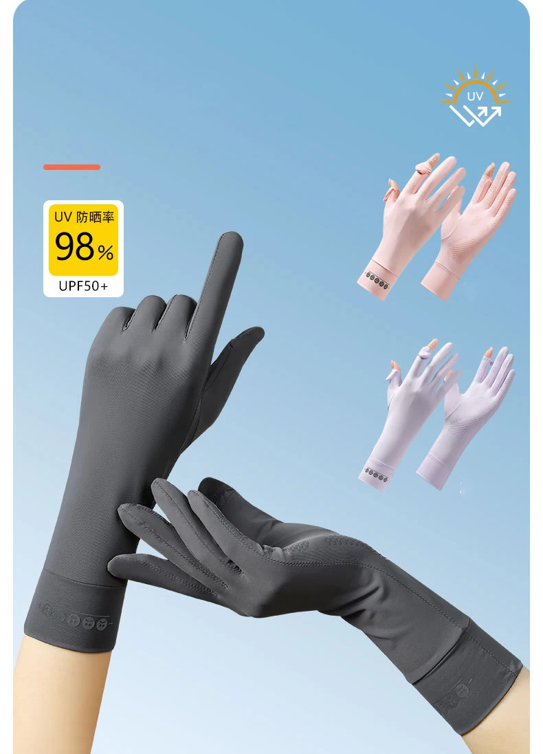 Damen Sonnenschutz-Handschuhe Sommer Fahr- und Fahrradhandschuhe mit Touchscreen-Funktion, Atmungsaktiv, Rutschfest, Flip-Top, Verlängerte Länge – Detail 1