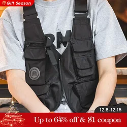 Maden Men Multi-pocket Tactical Vest Jacket & Bag Japan Retro Multi-function Photography Waistcoat Wide Shoulder Strap Solid Bag