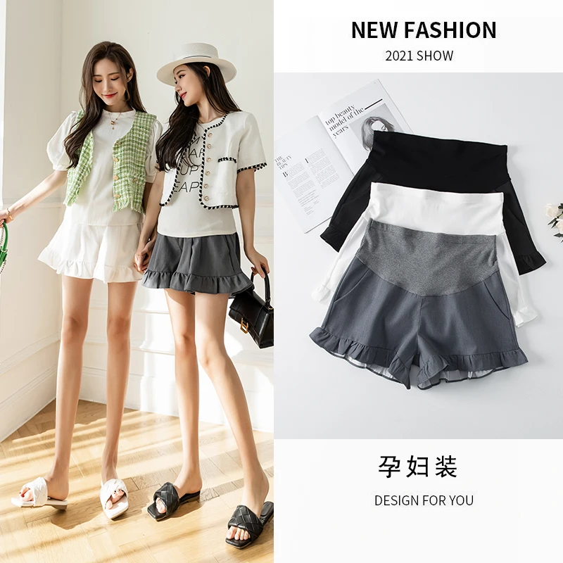 New Maternity Outer Wear Trousers Shorts Fashionable All-match Ruffled Tide Mom is Thin Spring Summer Pregnancy pants