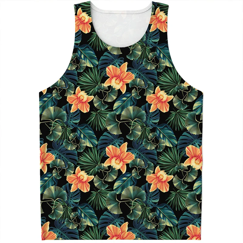 Aloha Tropical Flower Graphic Tank Top Men Summer 3D Printed Plants Tees Streetwear Vest Quick Drying Sleeveless T-Shirt Tops