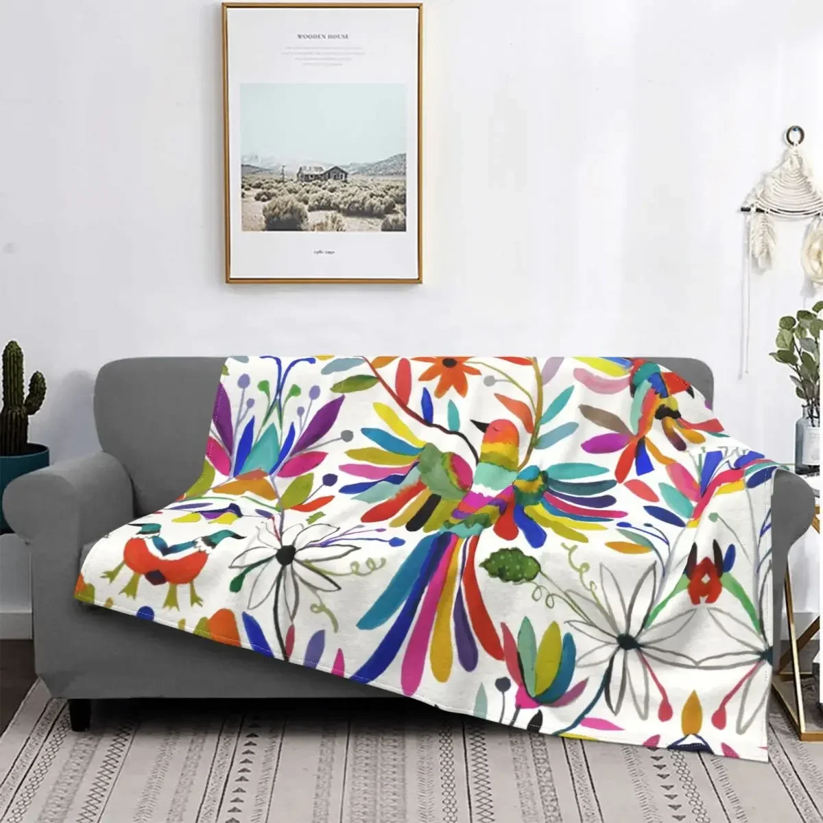 Mexican Otomi Flowers Bird Blankets Warm Animal Art Flannel  3D Floral Printed Throw  for Bed Sofa Couch Bedspread