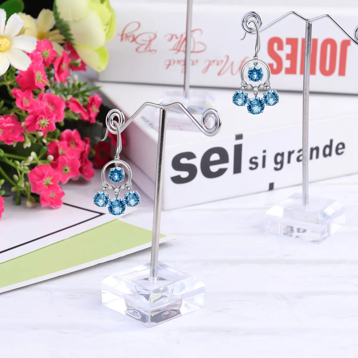 1Set Transparent Acrylic Base Iron Rack Jewelry Display Stand Earring Holder Bracelet Ring Organizer Home Office Use