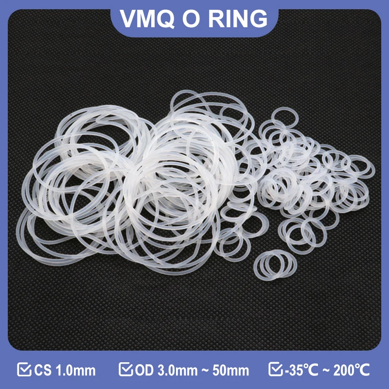 10/50Pcs VMQ White Silicone O Ring CS 1mm OD 3mm ~ 50mm Food Grade Nontoxic Sealing Washer Waterproof Insulated Gasket Rings