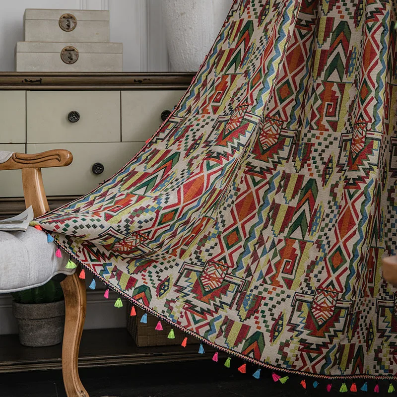 Imagem -03 - Cortinas de Poliéster e Algodão Estilo Boho Cortinas Coloridas Chiques com Geometria e Borlas para Quarto e Sala de Estar