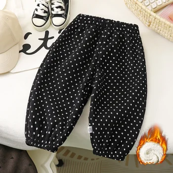 Kids' Fleece-Lined Printed Trousers | Warm Polka Dot Pants for Ages 1-9 2 2026 Early Spring Fleece Lined Unisex Kids Pants Printed Toddler Boys Girls Trousers Retro Polka Dot Pattern Children's Clothes 2