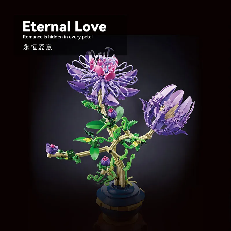 

2026 Passion Flower Bouquet Preserved Flower Bonsai Assembled Building Blocks, Decorative Ornament Model, Mother's Day Gift