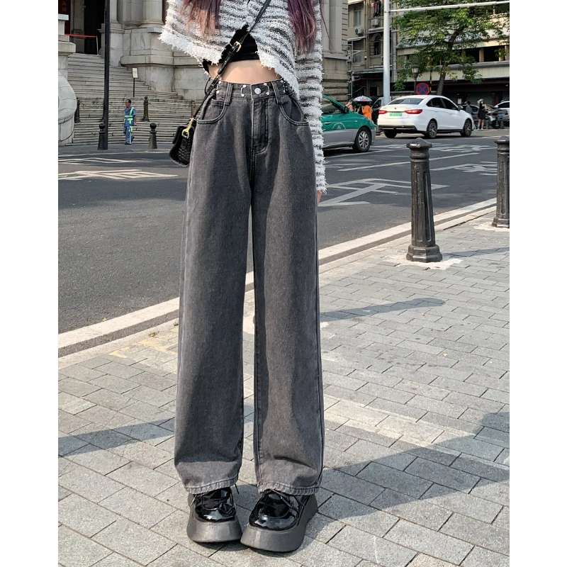 

American Retro Women's Jeans High Waist Wide Leg Straight Cut Spring New Style Slimming Long Pants Casual Fashion