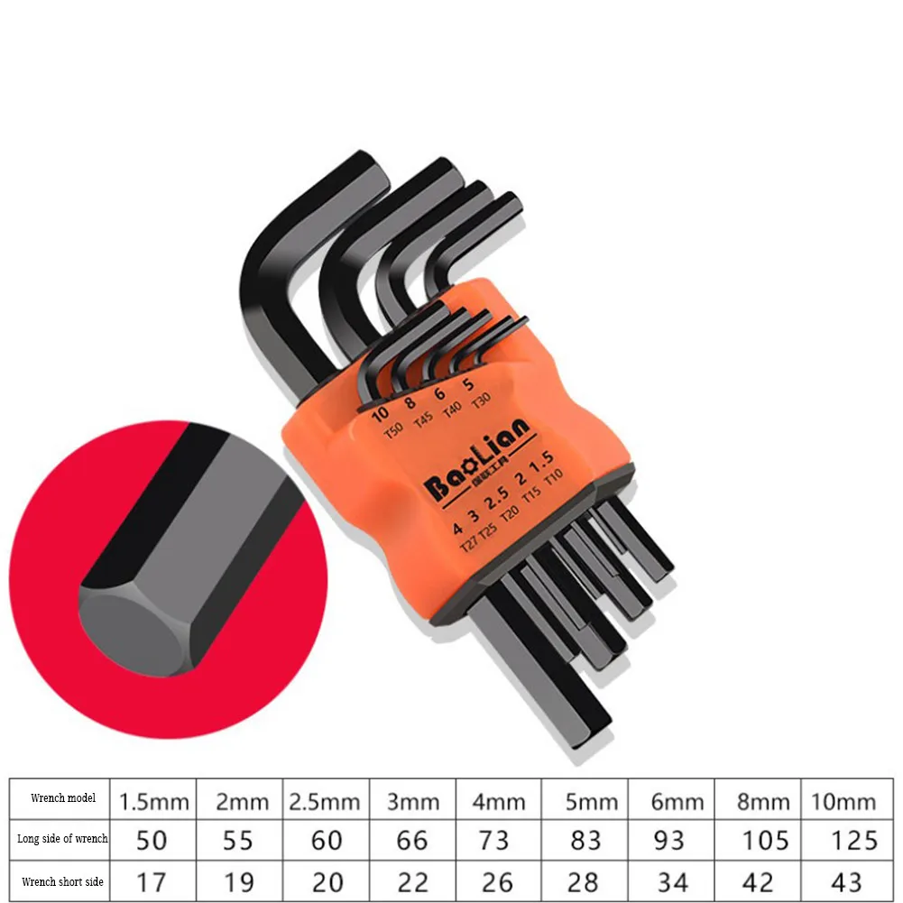 9Pcs Hex Wrench Set Allen Wrench Allen Screwdriver Tool Square Wrench Torx Inner Hexagonal Long Ball End L Key 1.5 - 10mm