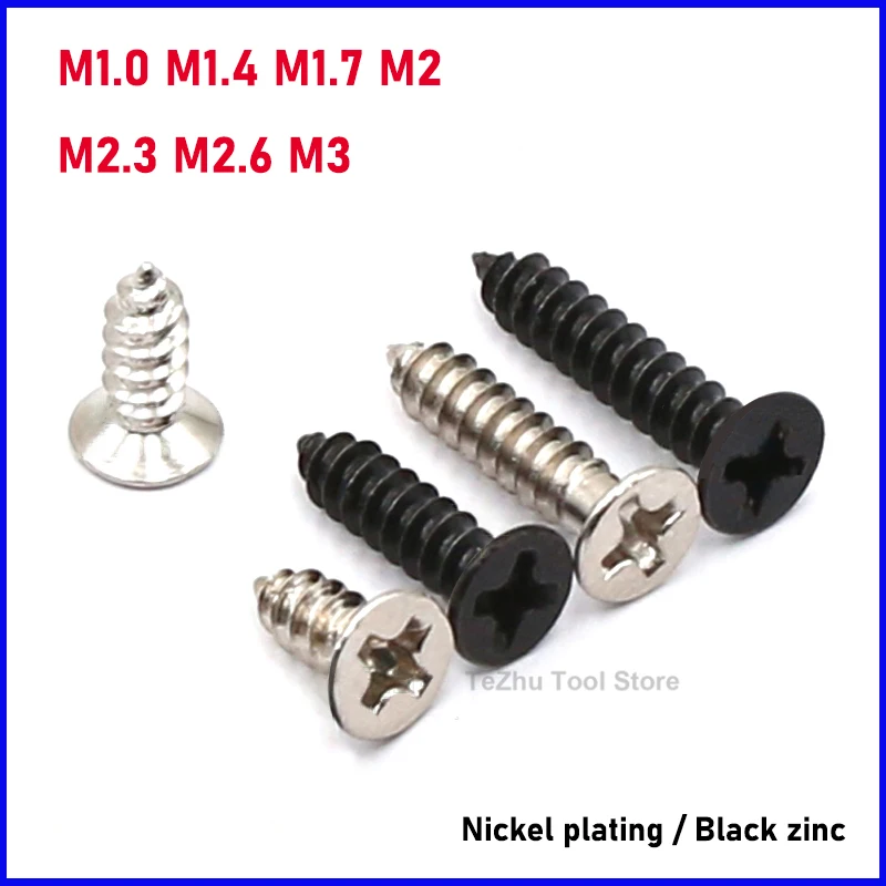 

M1-M3 Small Micro Carbon Steel Cross Phillips Flat Countersunk Head Self Tapping Wood Screw Machine Laptop Screws