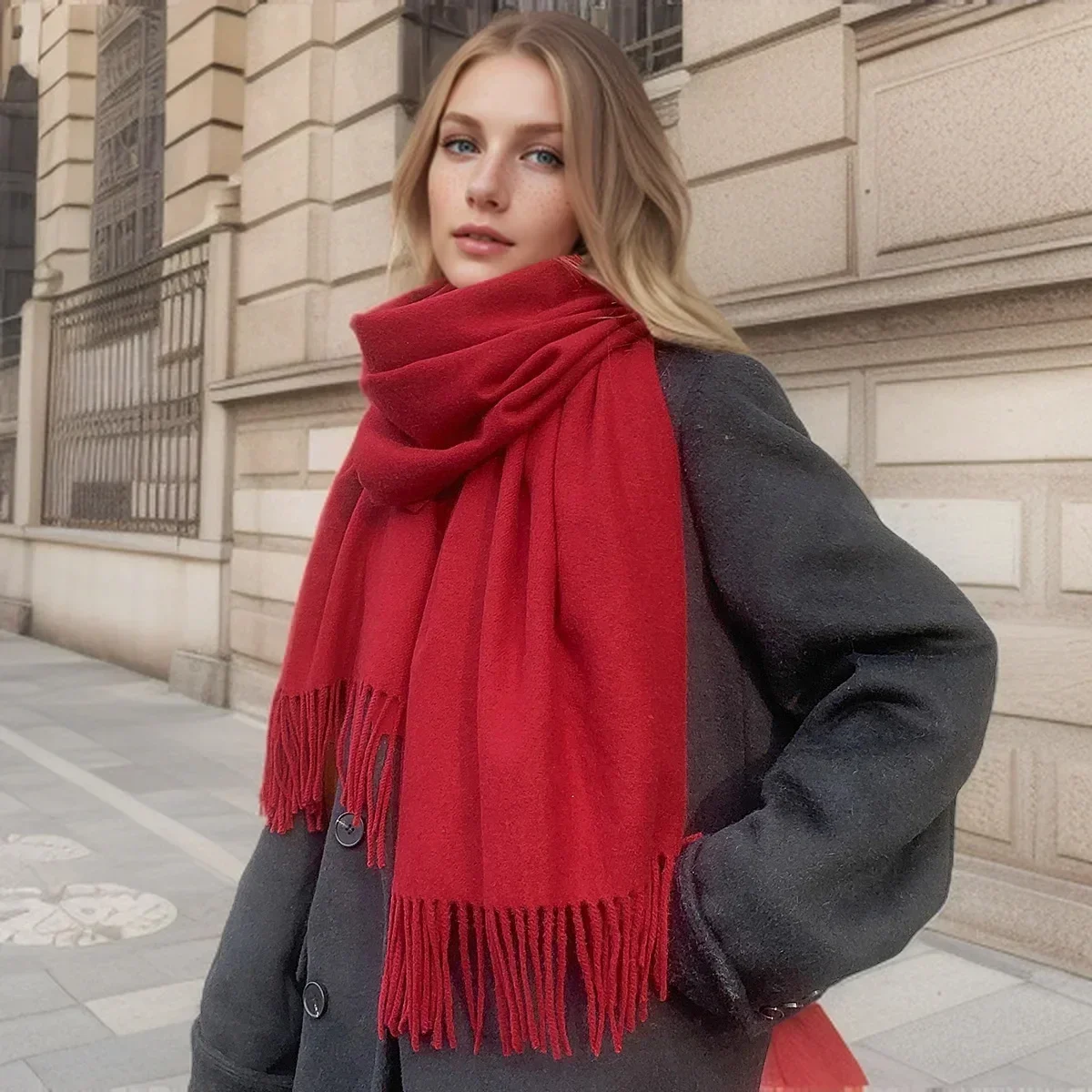 2024 بلون الكشمير وشاح للنساء سميكة الدافئة الشتاء الباشمينا شالات يلتف شرابة الإناث بطانية Echarpe Bufanda الحجاب #4