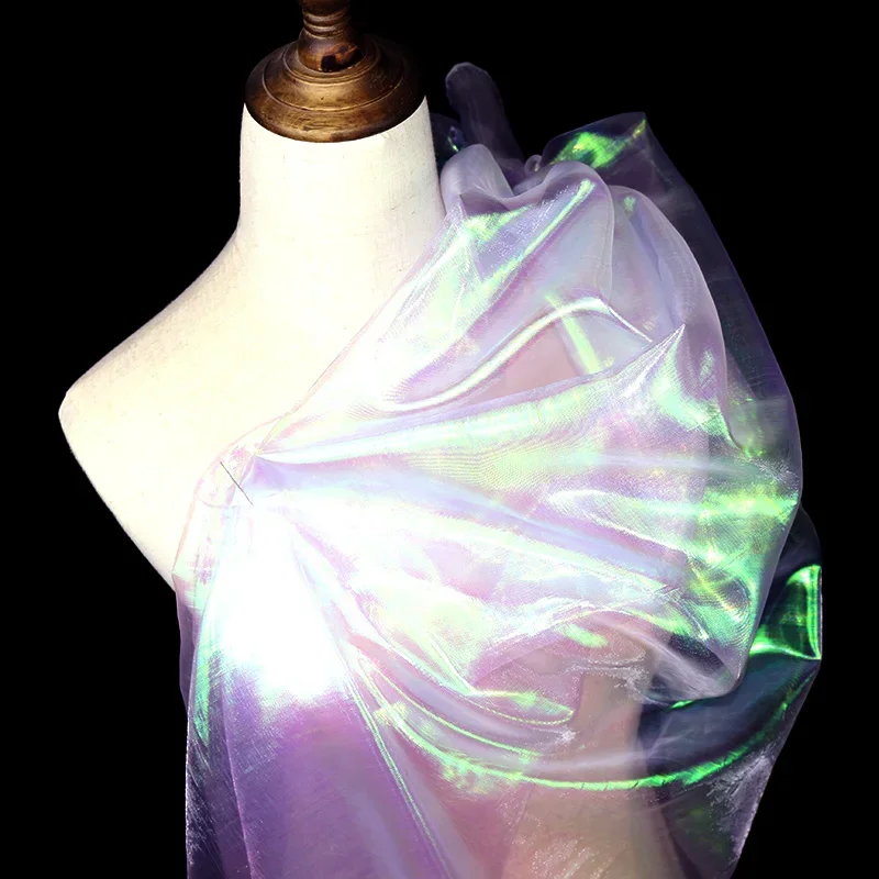 Tecido De Gaze Brilhante Colorido, Designer De Tecidos Fluorescentes, Stage Wedding Decor, Voile Transparente, Tecido Holográfico, 150cm x 50cm