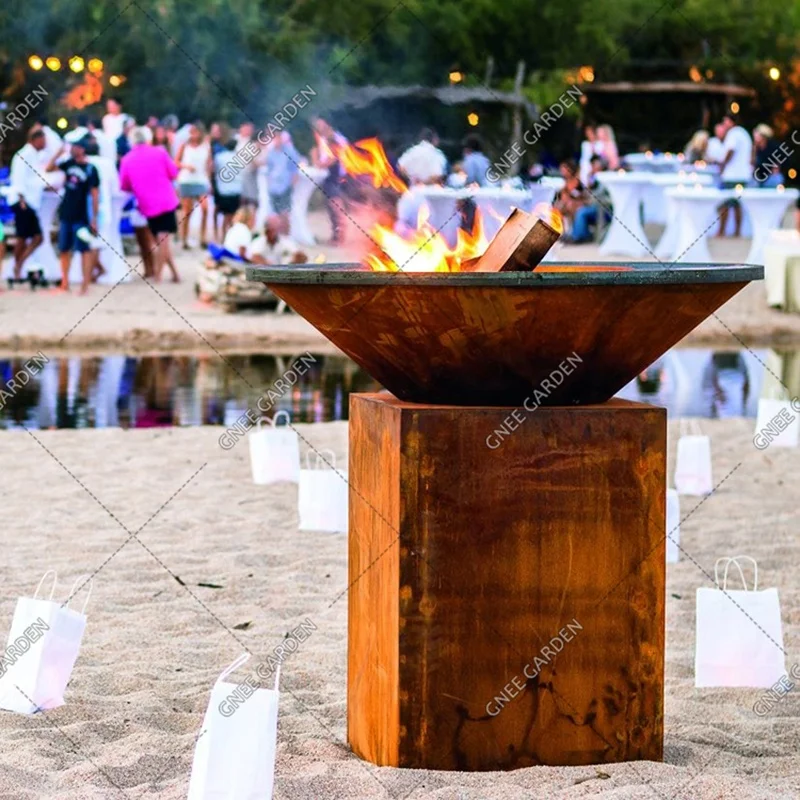 Outdoor Barbecue Grill Garden Wood Burning Corten Steel Fire Pit BBQ Grills