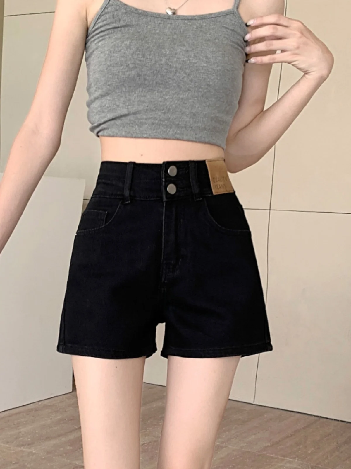 

High Waist A-Line Denim orts Women's Summer New Sle Elastic Slimming Loose Small Size Outdoor Wear Cotton Polyester Blend
