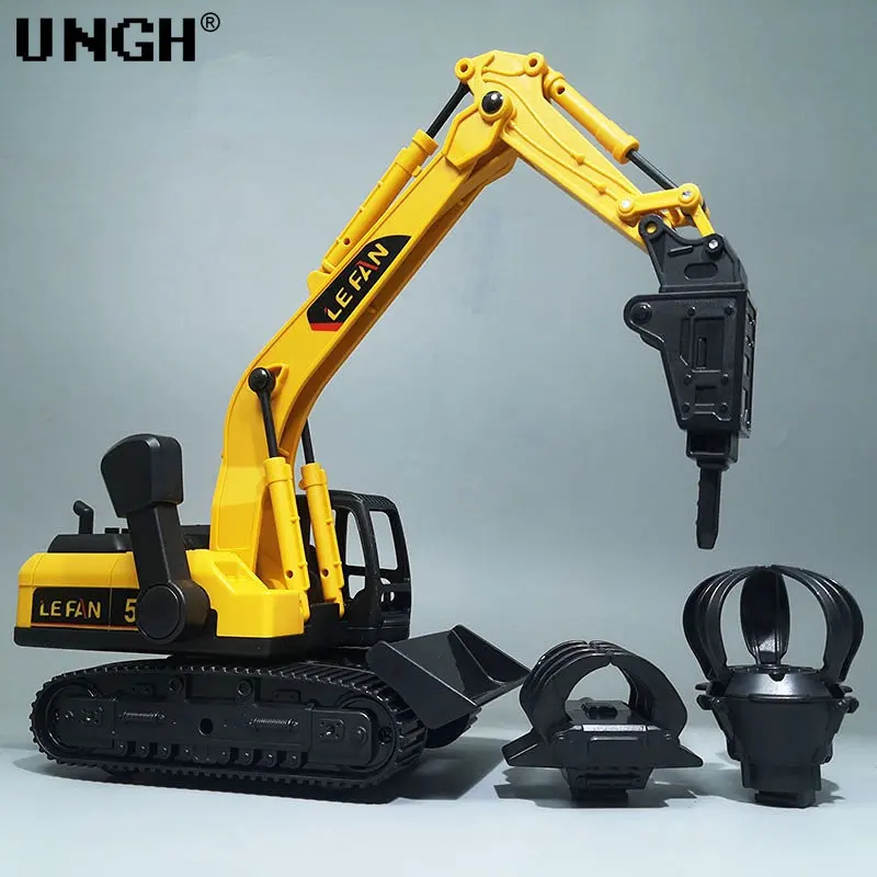 

UNGH 1:26 Simulation Diecast Crane Car Model with 3 Head Drill Excavator Inertial Truck Children Kid Boy Engineering Vehicle Toy