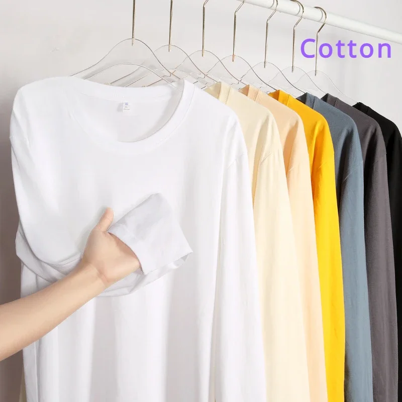 GELITAYIN Cotton Long-sleeved T-shirt Men's Solid Color Heavyweight O-neck Bottoming Shirt Spring Autumn Couple Casual Tops High