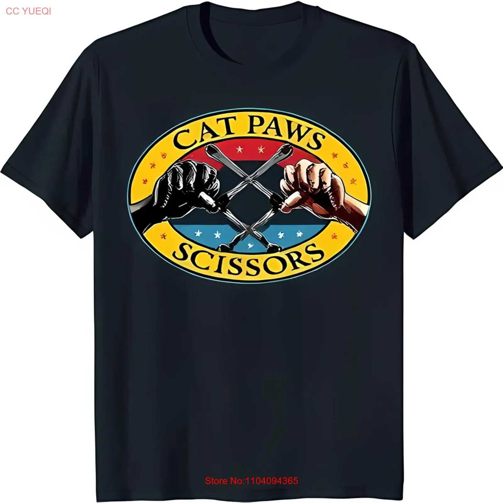 

Забавная черная футболка с кошачьими лапами и повседневным рисунком шеи