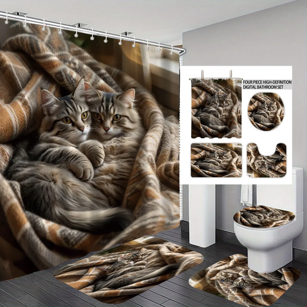 4Pcs Cute Cat Print…