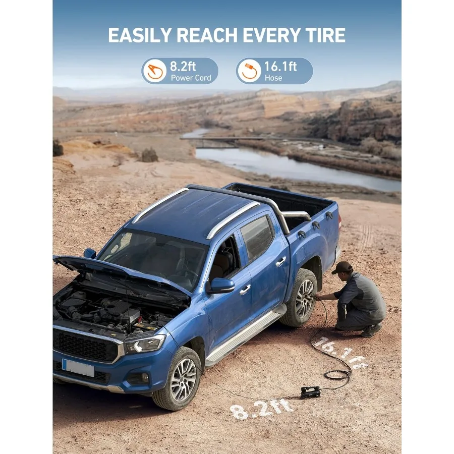 Mocny kompresor powietrza do pompowania opon ciężarówek z automatycznym wyłączaniem przy 1.97CFM i cyfrowym wyświetlaczem 12V 120PSI, zawiera zaciski krokodylkowe.