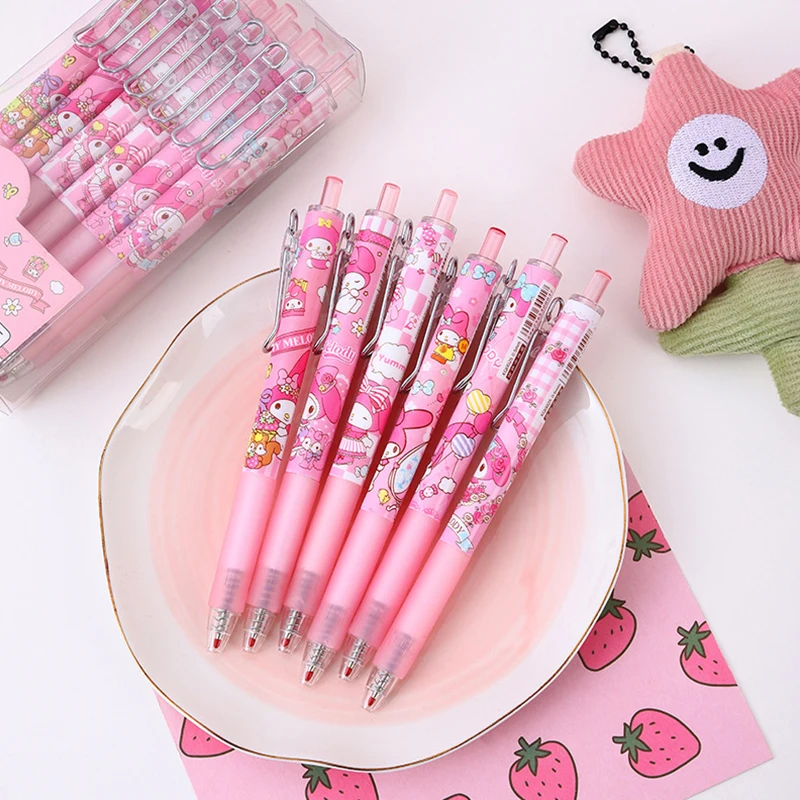 Sanrio Cute Metal Pen Clip Press Start Pen Kawaii Mymelody Signature Pen Girlish Heart Neutral Pen Student Stationery Wholesale