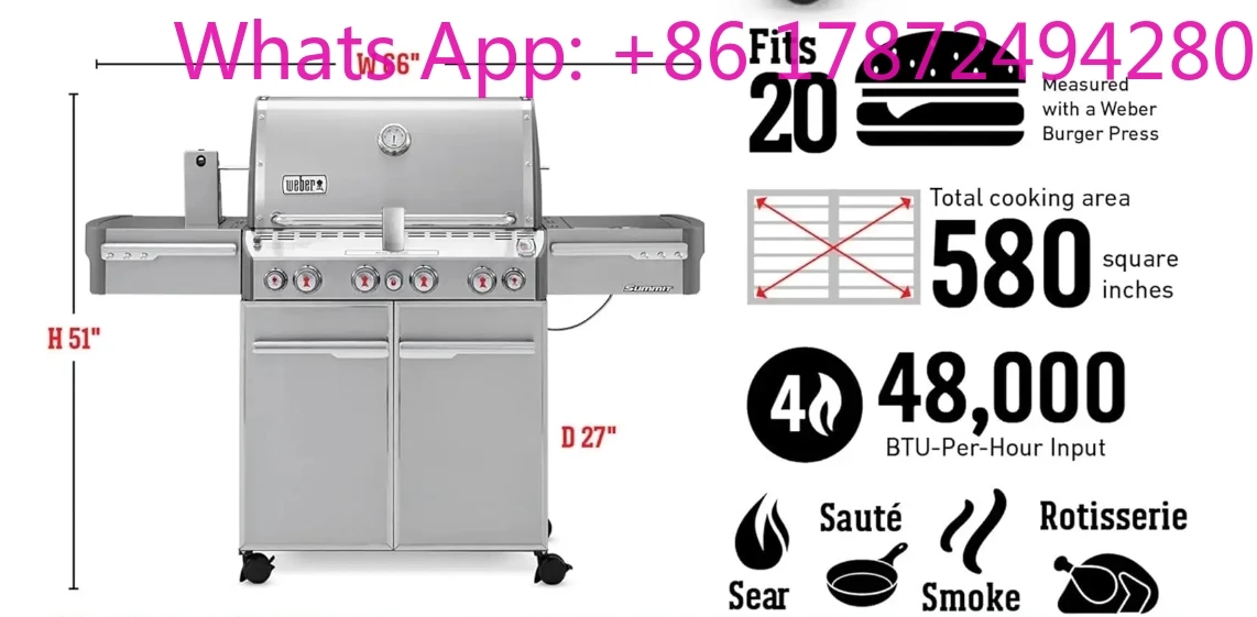 Stainless-Steel 580-Square-Inch 48,800-BTU Natural-Gas Grill 30 inches long by 66 inches wide by 57 inches high