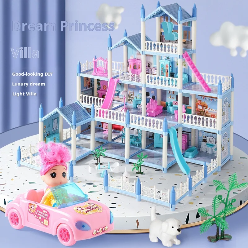 Children's Play Home Toy Doll House Dream Villa Castle Set Girl Simulation DIY Assembly Birthday Gift